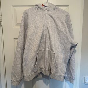 SKIMS COTTON FLEECE OVERSIZED ZIP UP HOODIE | LIGHT HEATHER GREY